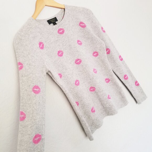 Charter Club 100% Cashmere Lipstick Lips Crewneck Sweater Gray Pink Size S $159 - Picture 14 of 15